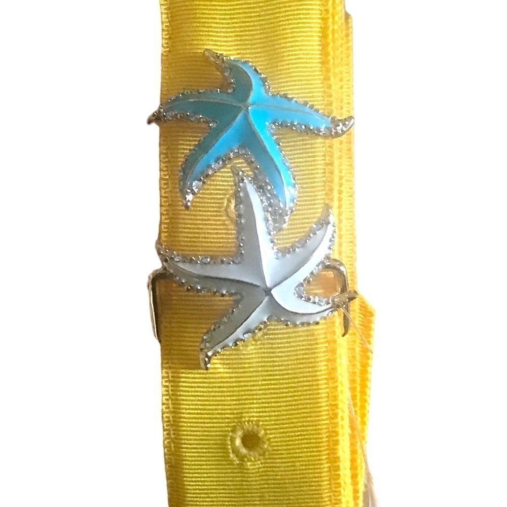 J Crew Woman’s Belt Star Fish Sea Star Ribbon Yellow Gold Blue White Enamel Med - Picture 2 of 6